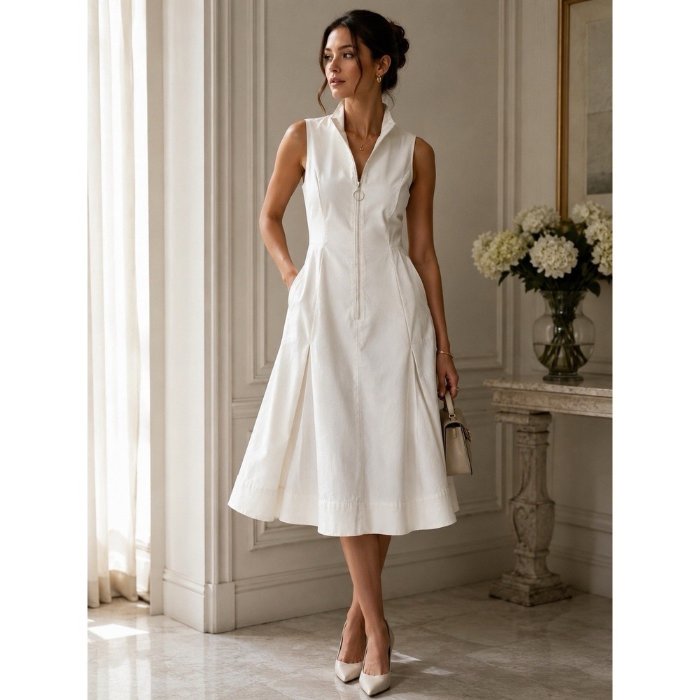 Akris Punto Sleeveless White A-Line Zip-Front Dress